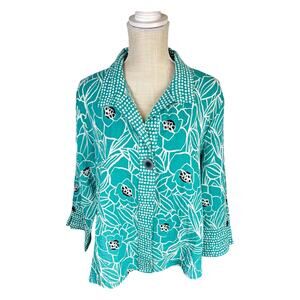 Habitat Clothes To Live In Floral Tunic Top 3/4 Sleeves Women's XL Lagenlook